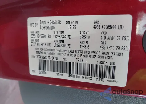 2006 Dodge Ram 2500 Slt from USA, damaged, VIN 3D7KS29C16G194799